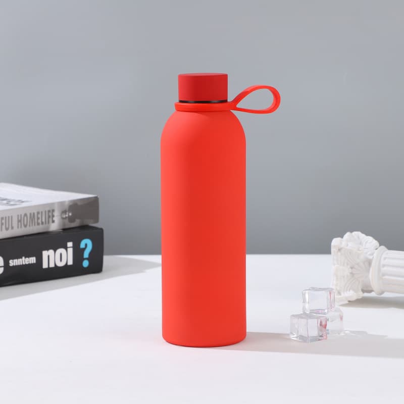 Taşınabilir 750ml açık spor su bardağı yeni kauçuk boya 304 paslanmaz çelik termos küçük ağız seyahat için düz tasarım görsel 3