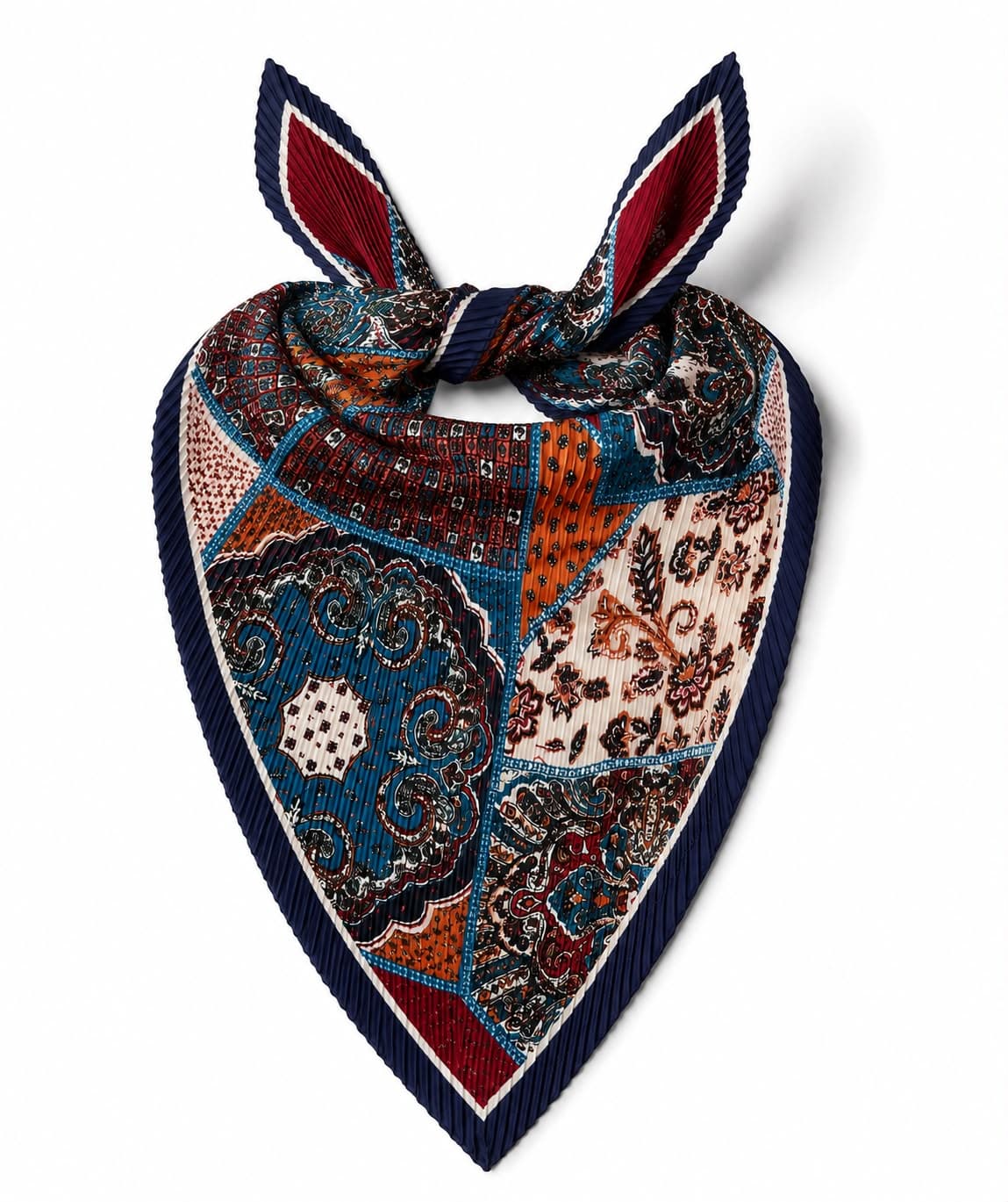 12353-1 Etro Desenli Lacivert Pliseli Saten Bandana Fular 50x50 cm