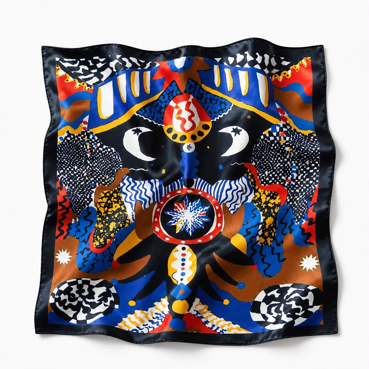 13706 Çok Renkli Desenli Saten Bandana Fular 50x50 cm görsel 2