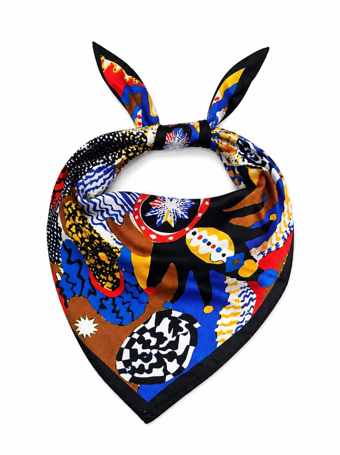 13706 Çok Renkli Desenli Saten Bandana Fular 50x50 cm görsel 3