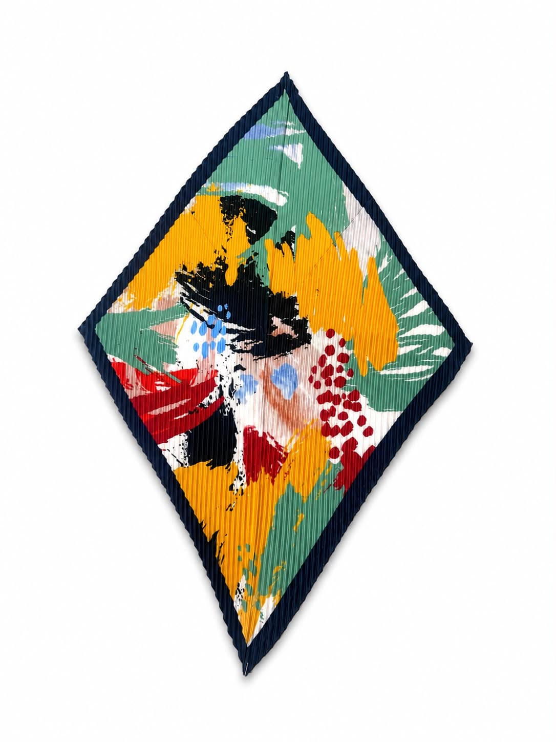 13750-1 Pliseli Lacivert Kenarlıklı Renkli Saten Bandana Fular 50x50 cm görsel 2
