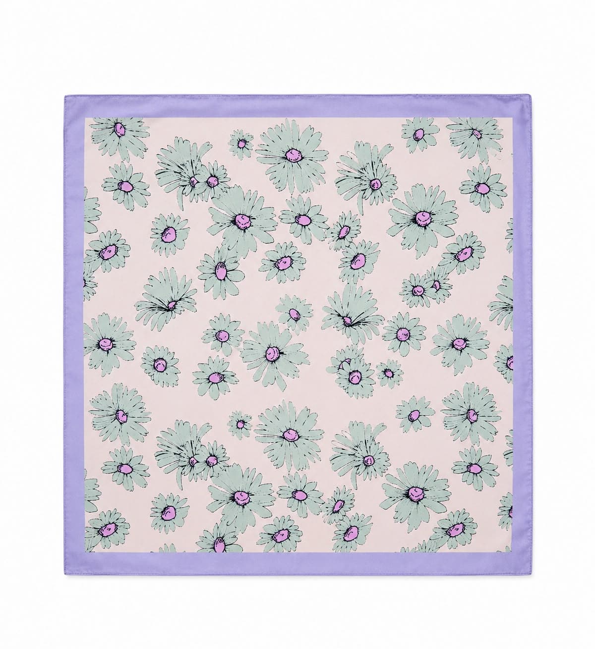13934 Açık Çiçek Desenli Lila Saten Bandana Fular 50x50 cm