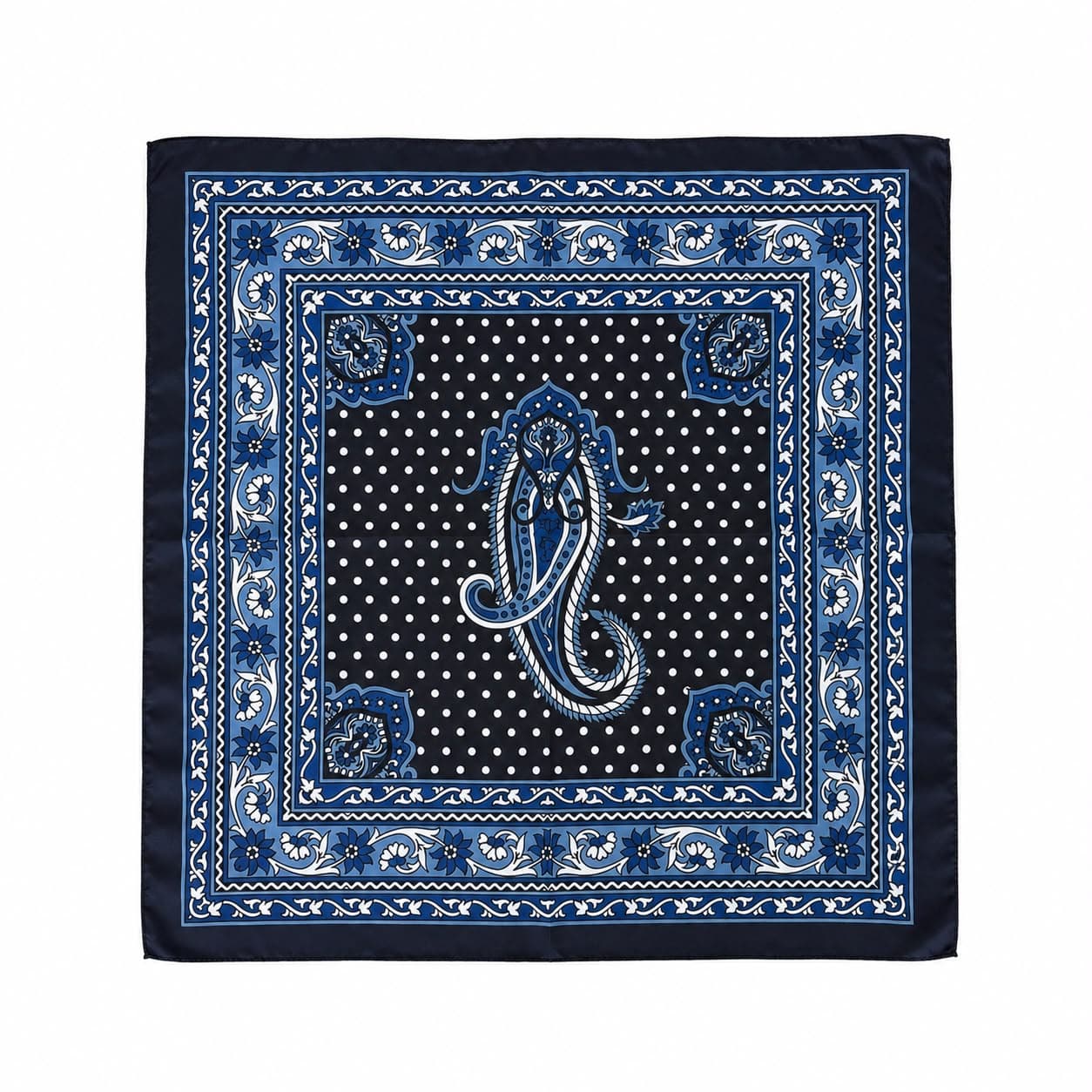 13935 Şal Desenli Lacivert Saten Bandana Fular 50x50 cm görsel 2