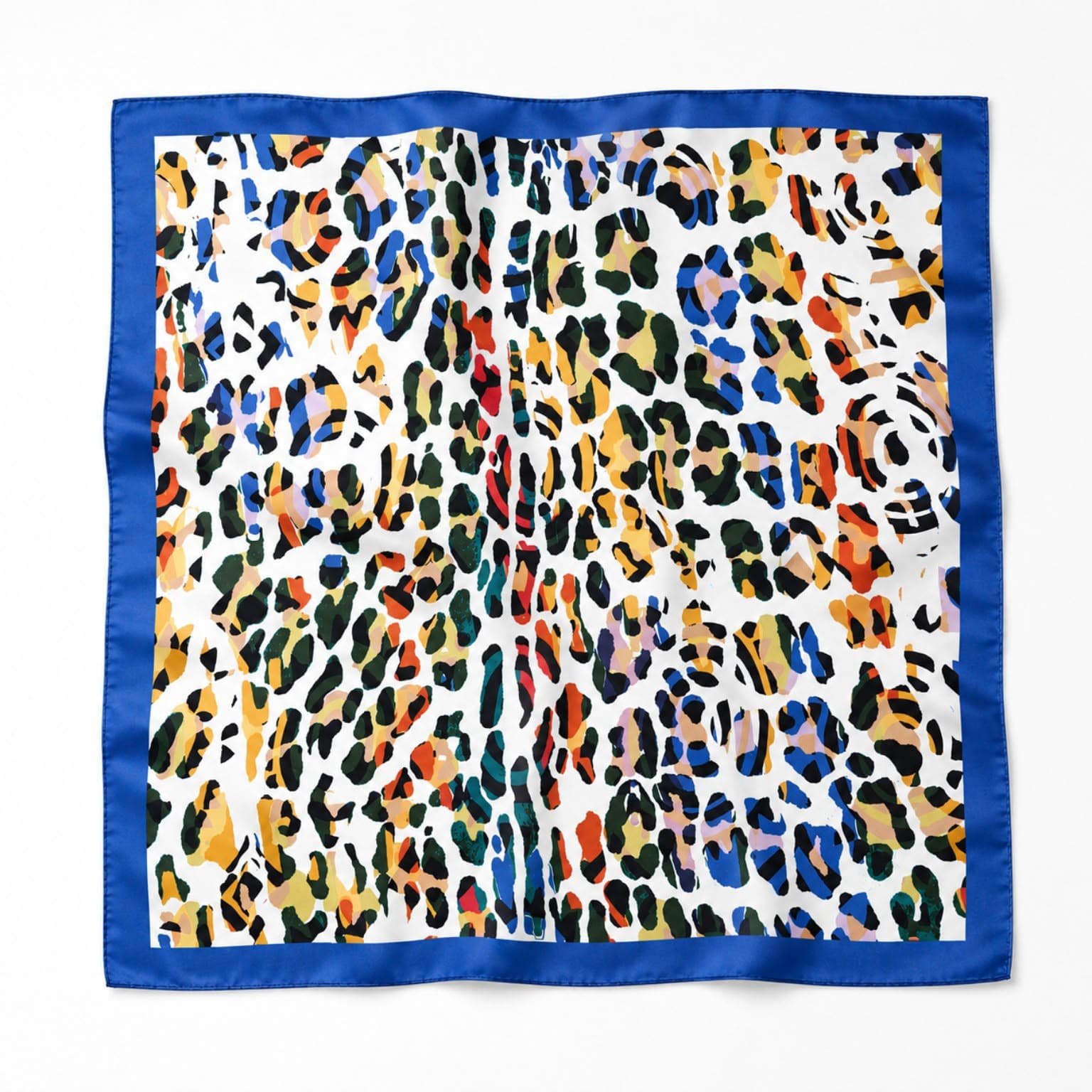 13989 Leopar Desenli Sax Mavi Saten Bandana Fular 50x50 cm görsel 2