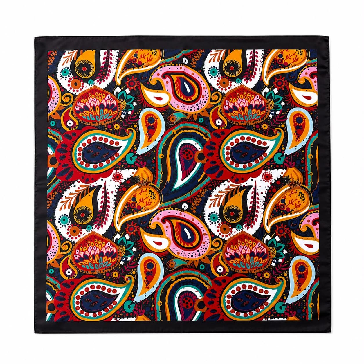 15035 Şal Desenli Siyah Bandana Fular 50x50 cm görsel 2