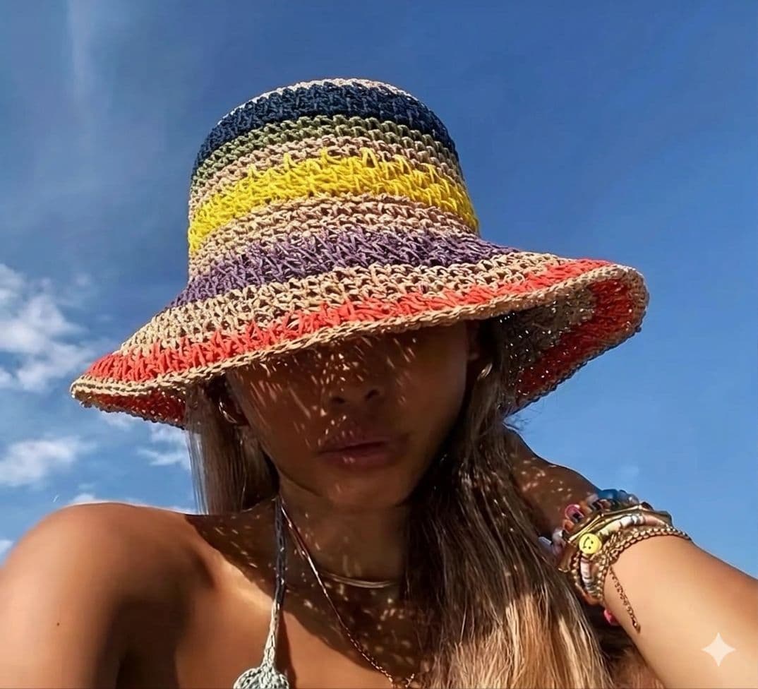 11507 Pembe Rengi Örgülü Hasır Şapka görsel 2
