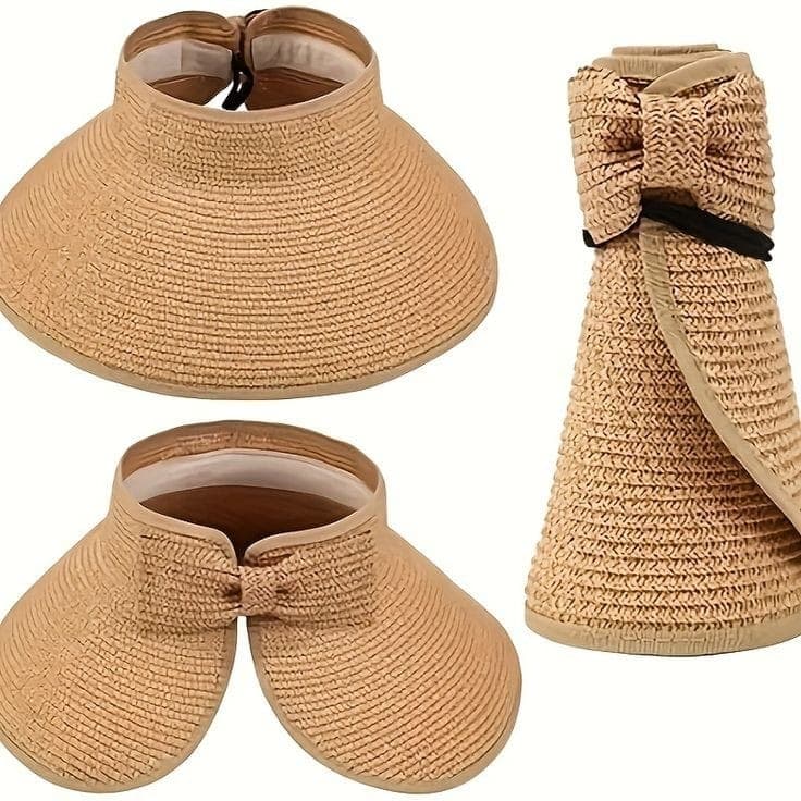 14624 Fiyonklu Camel Geniş Üstü Açık Hasır Vizör Şapka