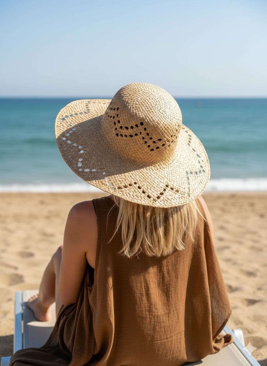 14725 Saçaklı Camel Geniş Hasır Şapka