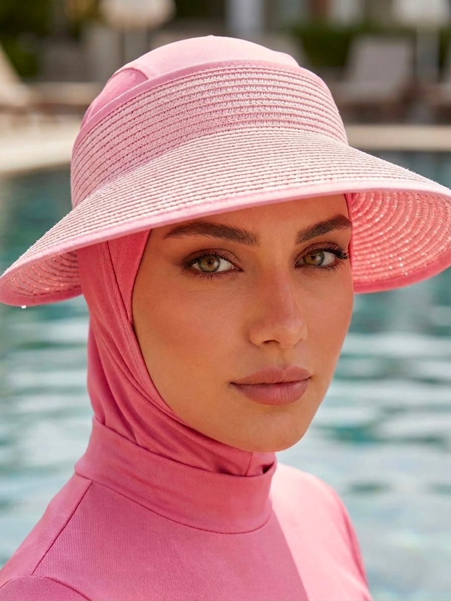 14624 Fiyonklu Pembe Geniş Üstü Açık Hasır Vizör Şapka