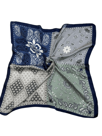 14890 Patchwork Desenli Mavi Çift Tarafı Baskılı Bandana Fular 70x70 cm görsel 2