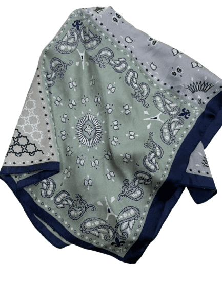 14890 Patchwork Desenli Mavi Çift Tarafı Baskılı Bandana Fular 70x70 cm görsel 3