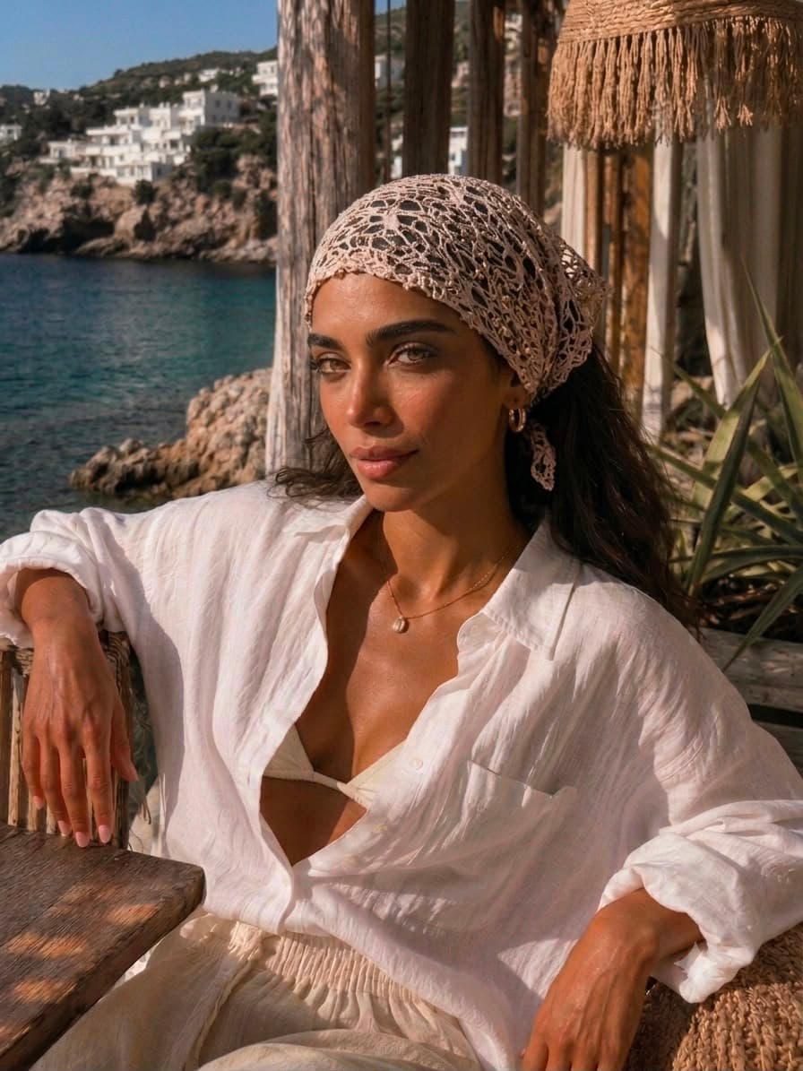 File005 Somon Dantelli İpli Üçgen Bandana Fular