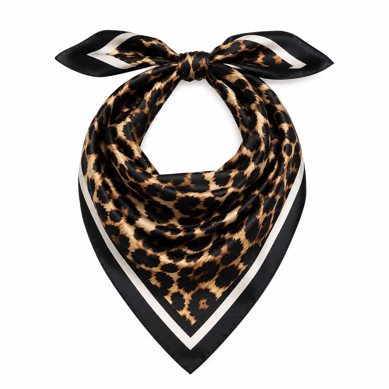 15414 Siyah Leopar Desenli Bandana Fular 50x50 cm görsel 2
