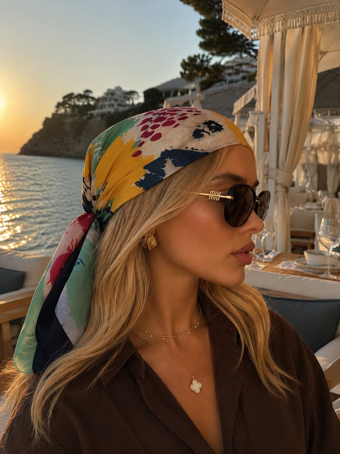 13750-7 Lacivert Kenarlıklı Renkli Saten Bandana Fular 70x70 cm görsel 2