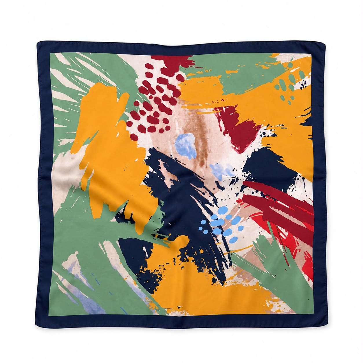 13750-7 Lacivert Kenarlıklı Renkli Saten Bandana Fular 70x70 cm görsel 5