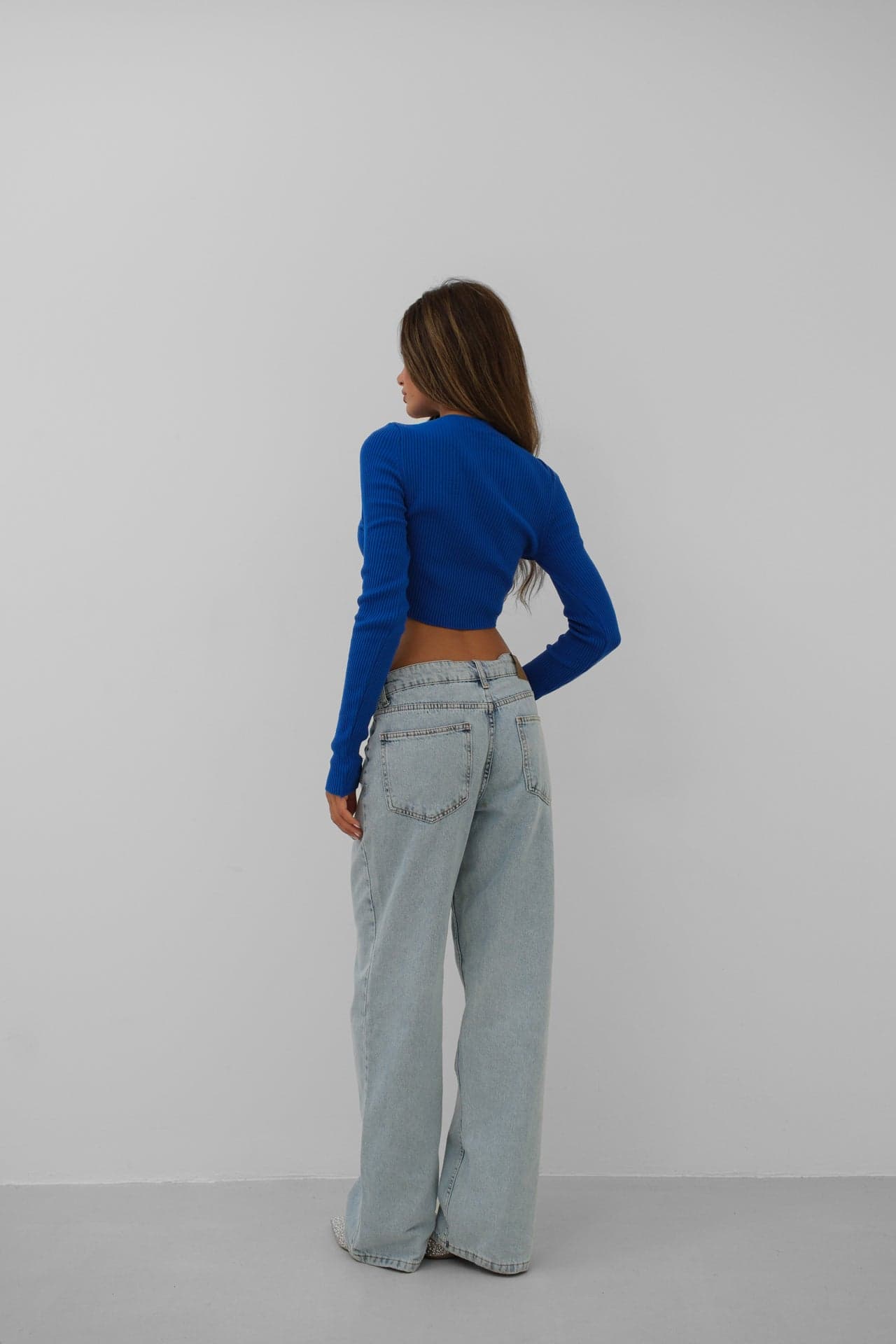 Taş Detay Triko Yaka Crop Bluz görsel 6