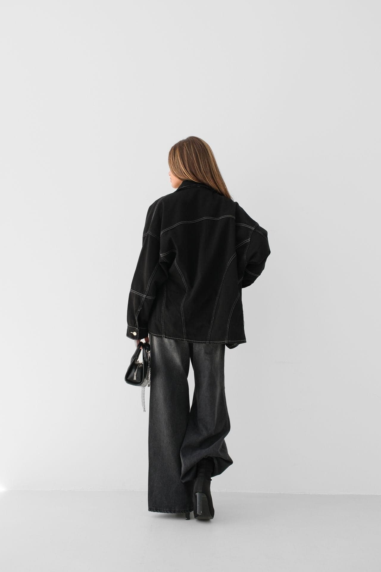 Dikiş Detay Oversize Denim Ceket görsel 6