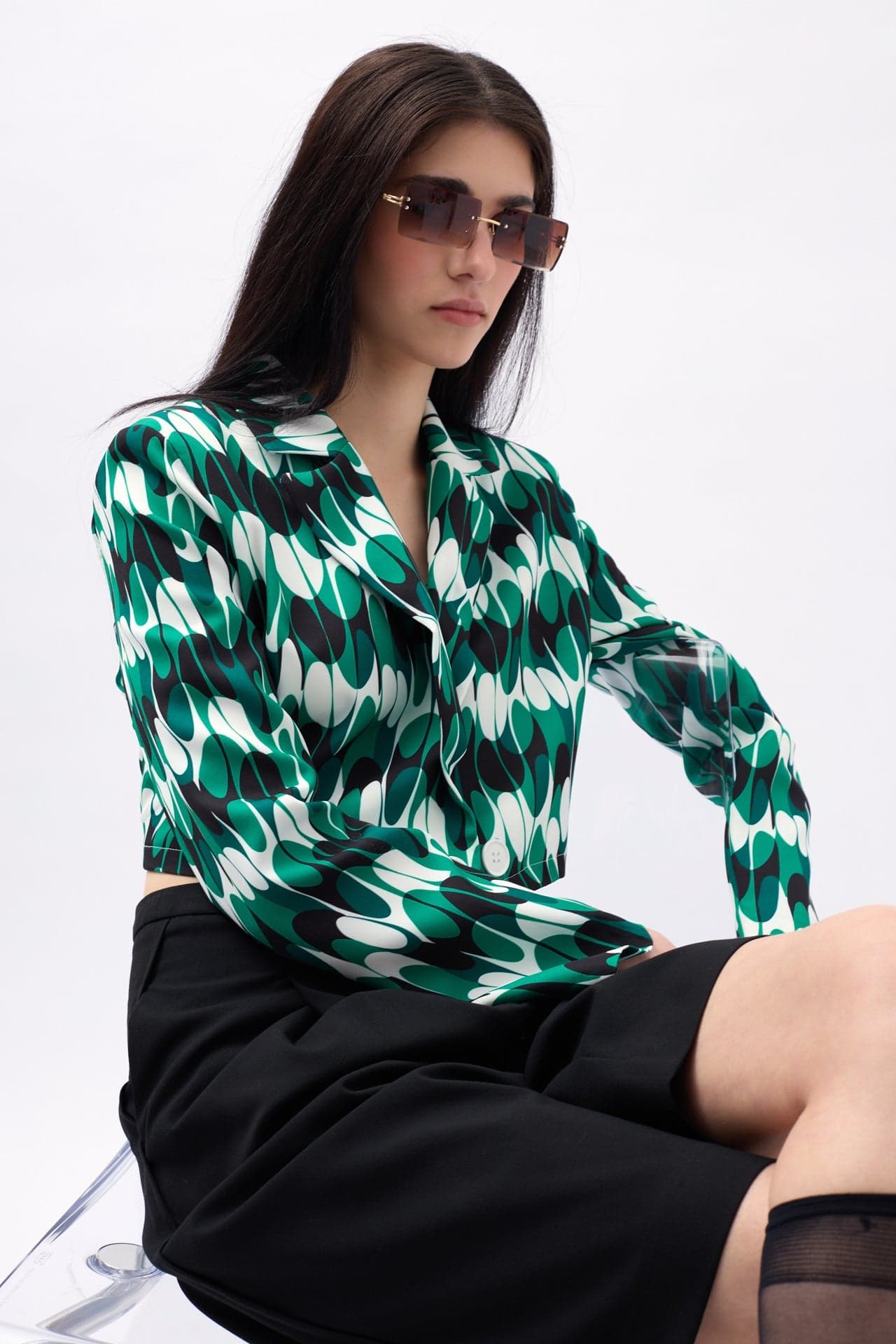 Desenli Crop Blazer Ceket görsel 2