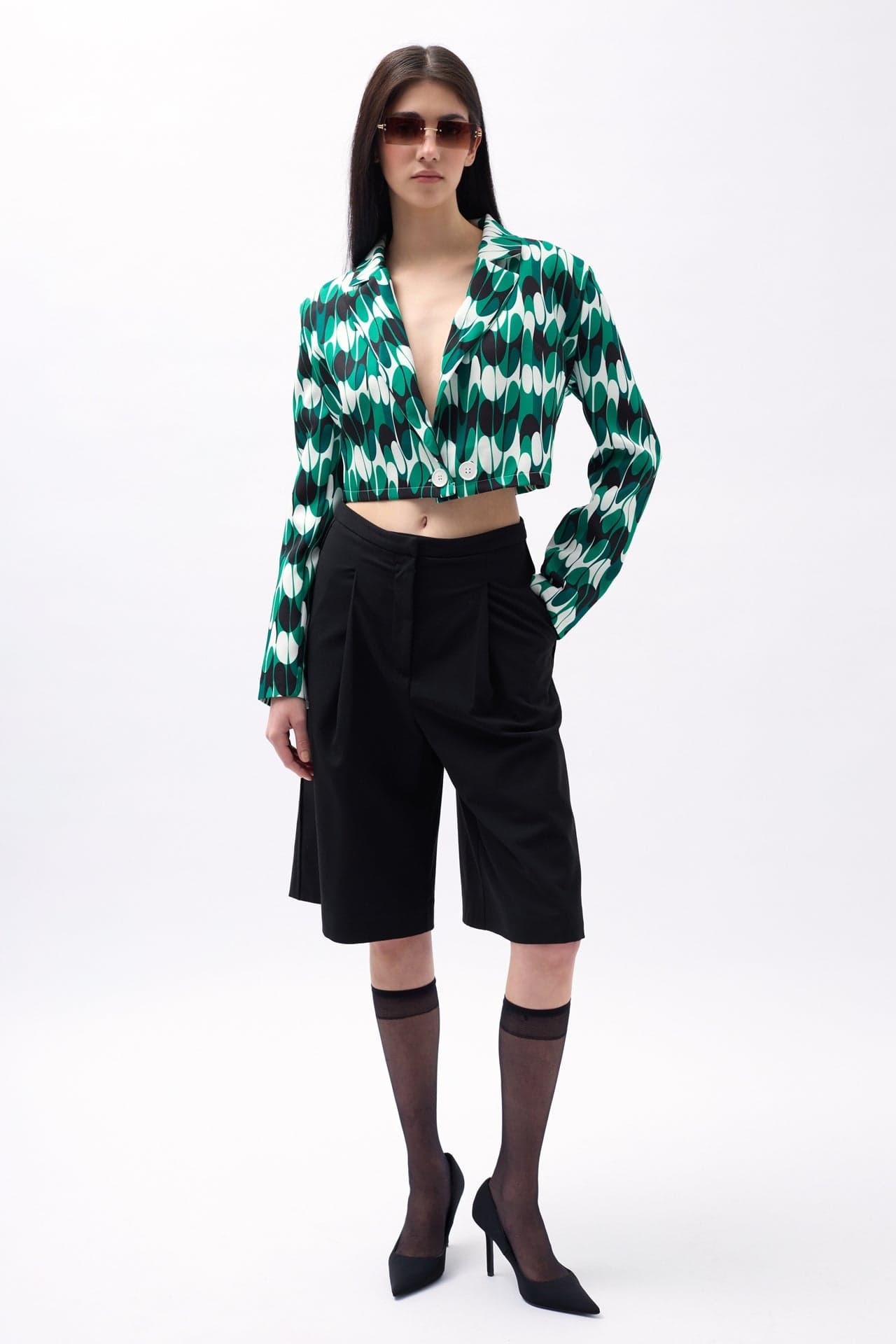 Desenli Crop Blazer Ceket görsel 3