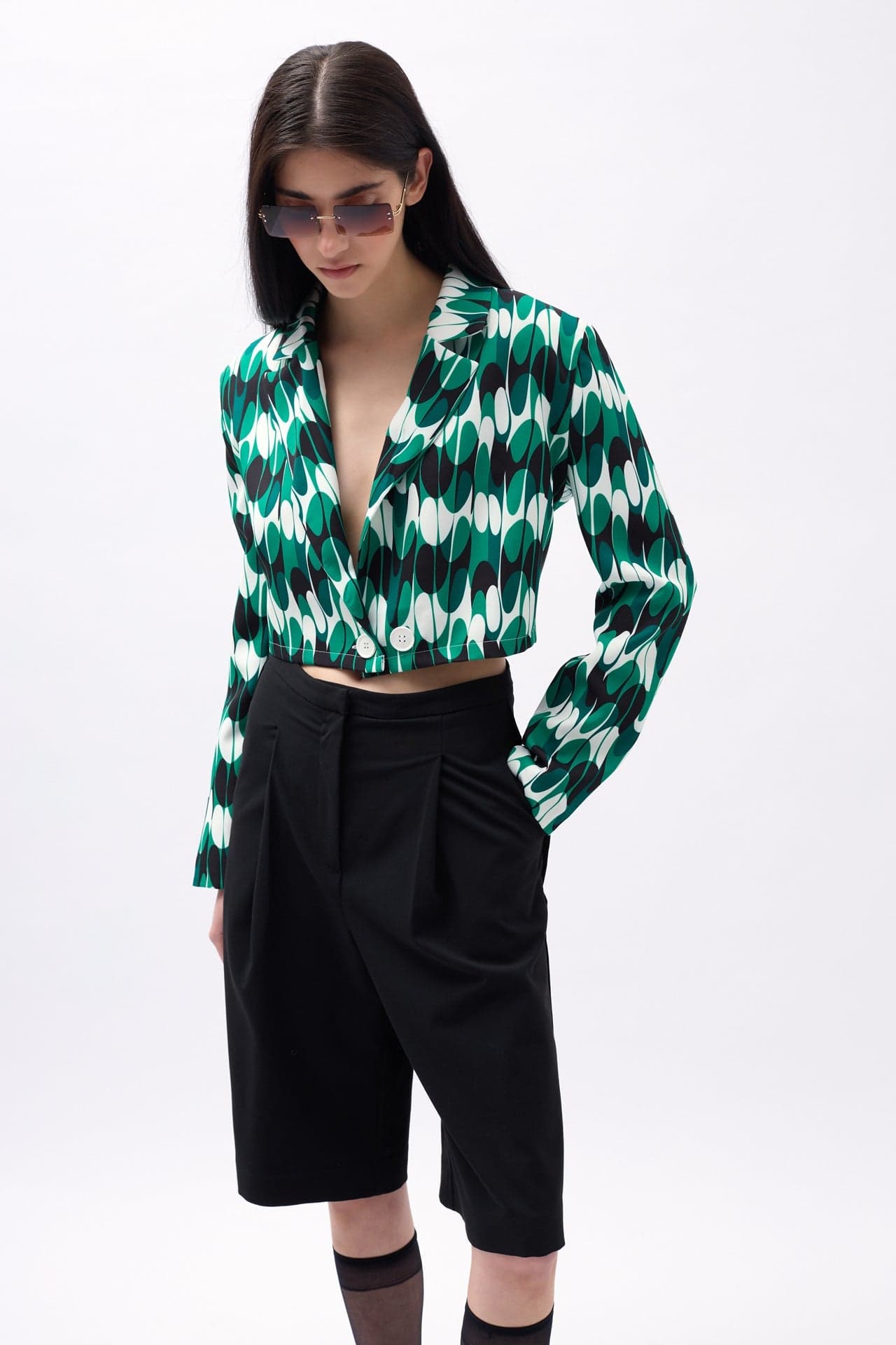 Desenli Crop Blazer Ceket görsel 4