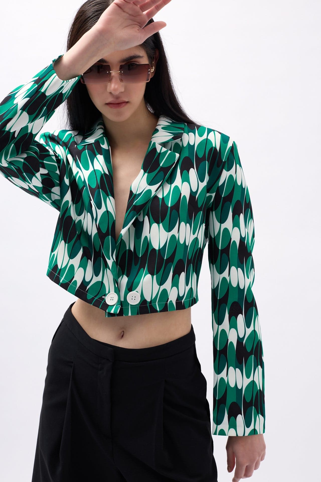 Desenli Crop Blazer Ceket görsel 6