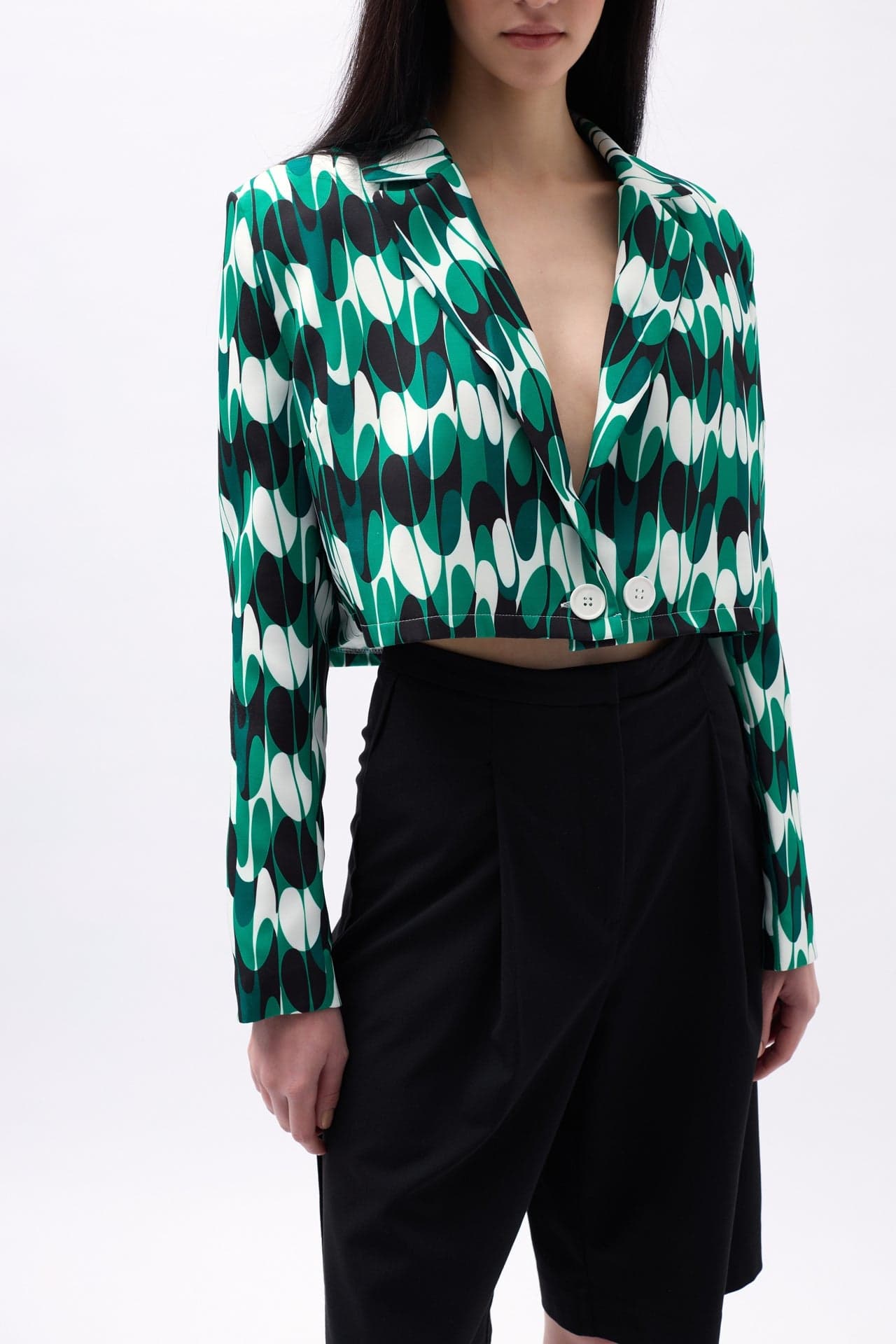 Desenli Crop Blazer Ceket görsel 7