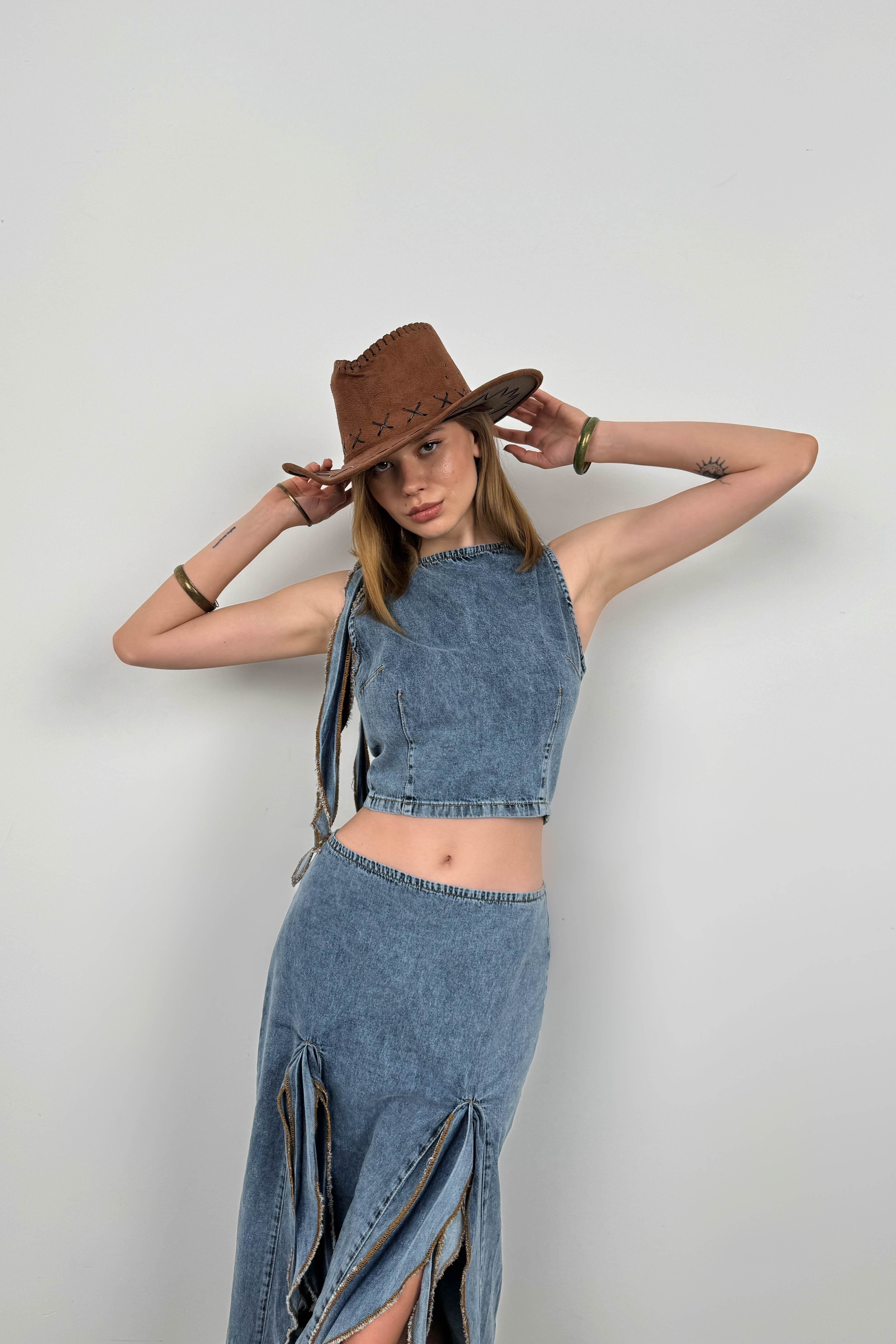 Fırfır Detay Denim Bluz görsel 2