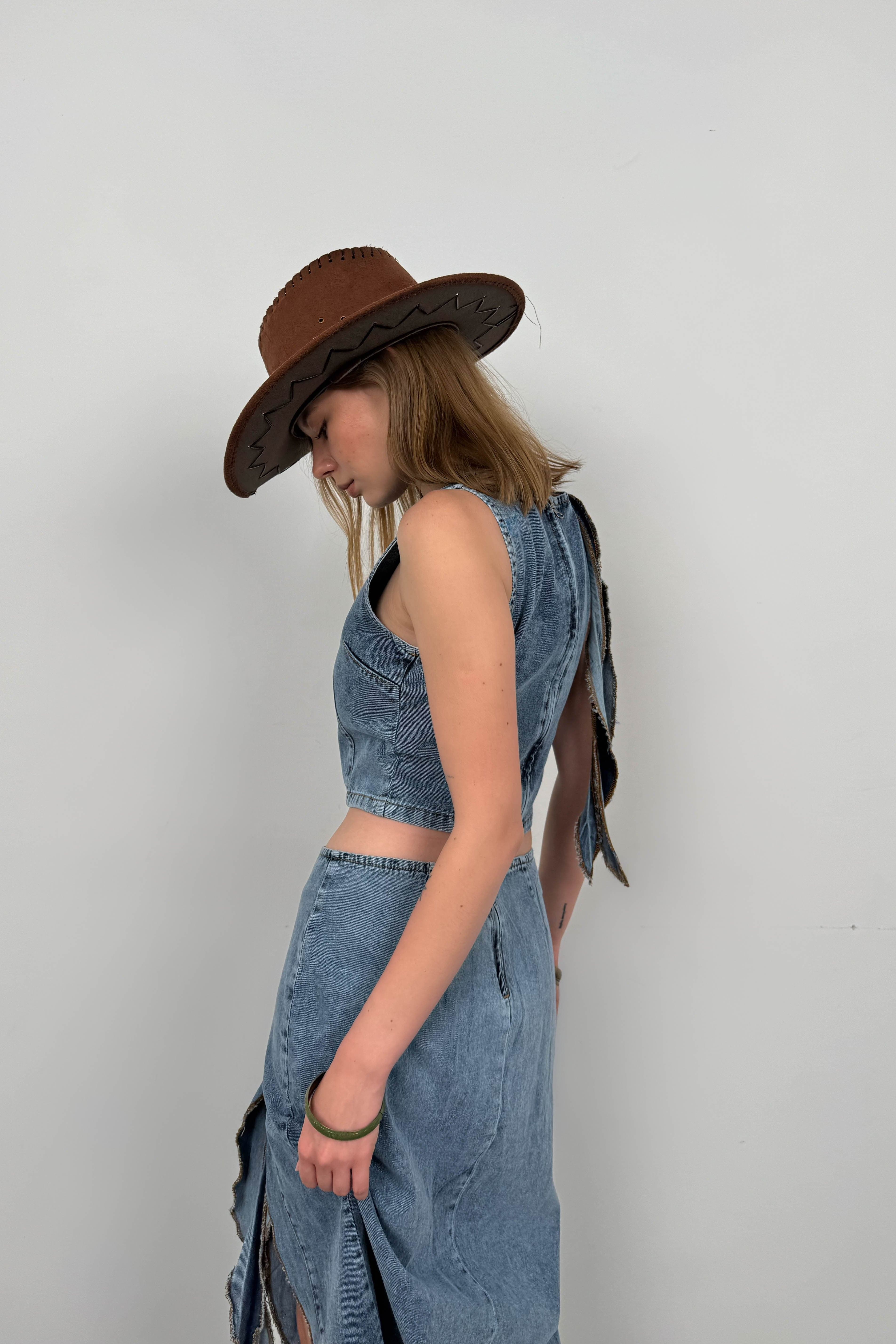 Fırfır Detay Denim Bluz görsel 4