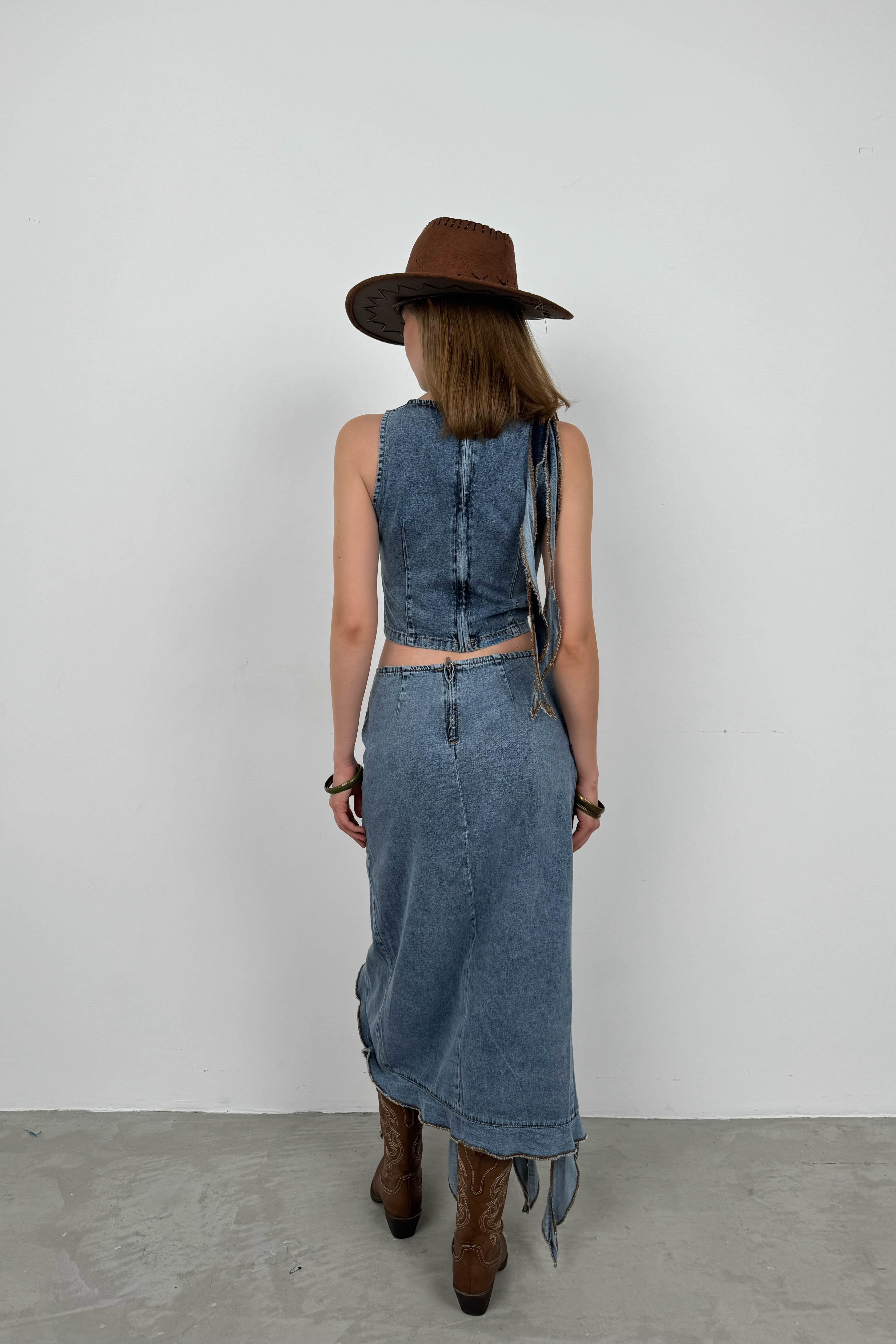 Fırfır Detay Denim Bluz görsel 5