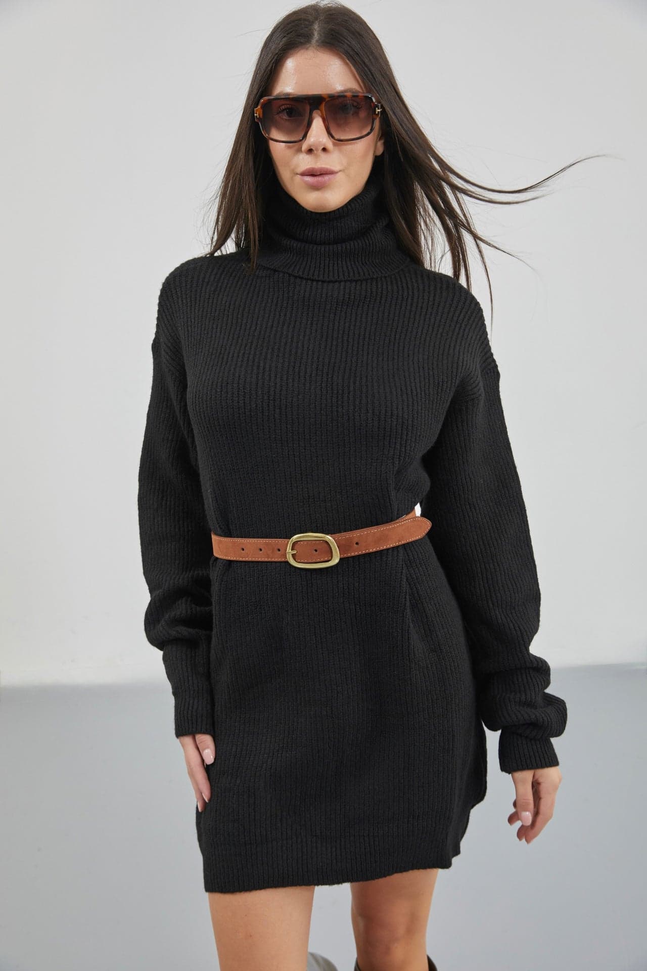 Oversize Balıkçı Yaka Triko Tunik görsel 2