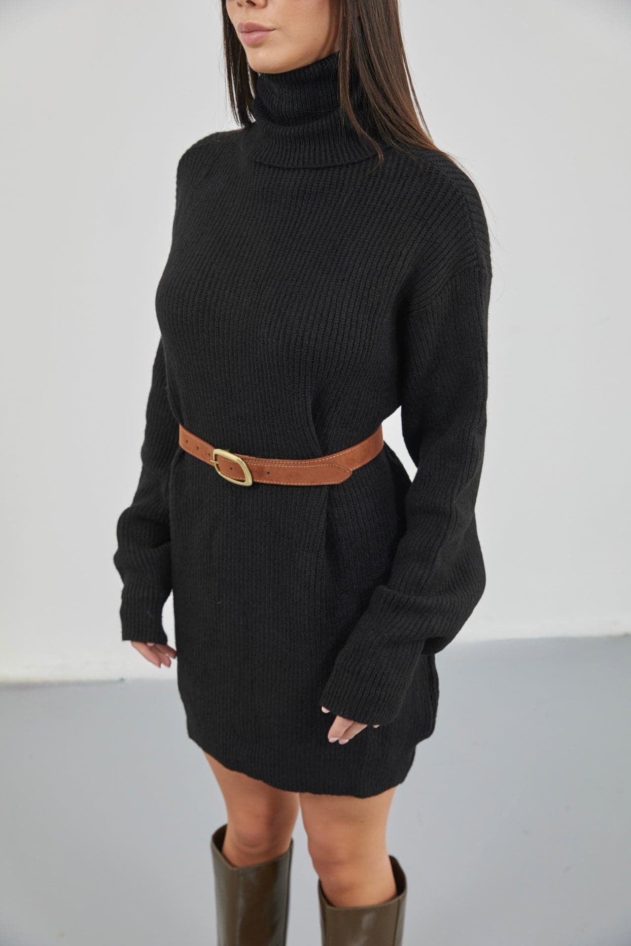 Oversize Balıkçı Yaka Triko Tunik görsel 3