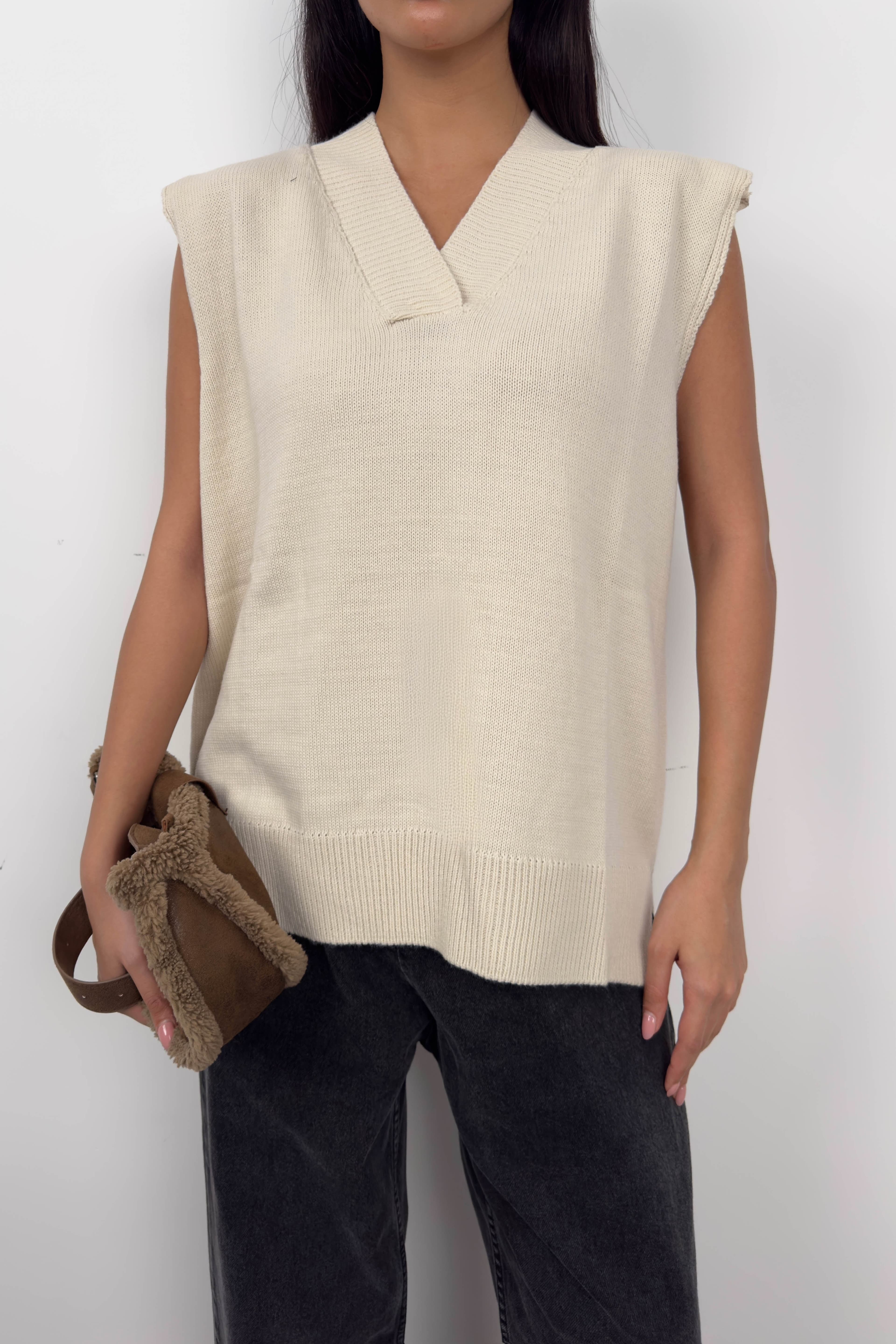 V Yaka Oversize Süveter görsel 3