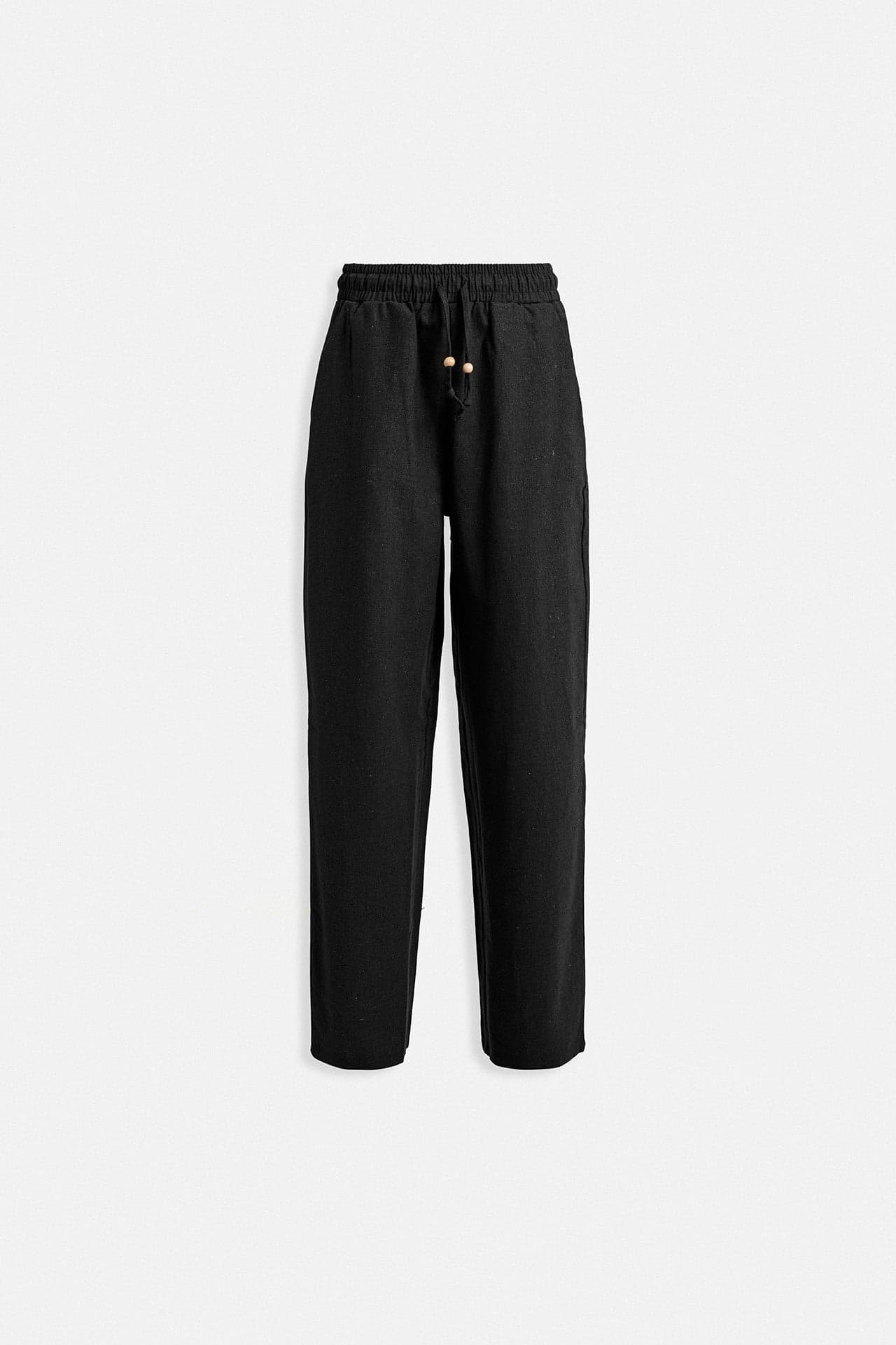 Beli Bağcıklı Düz Kesim Pantolon görsel 3