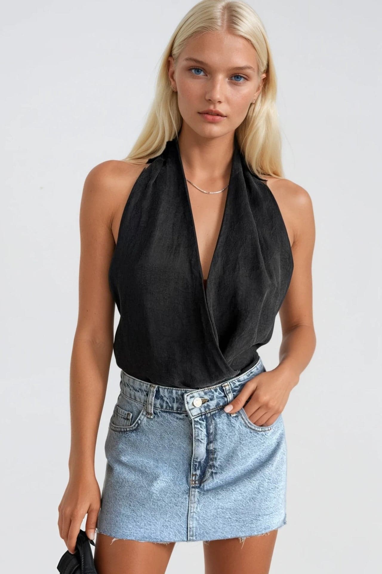 Lazer Kesim Denim Mini Etek