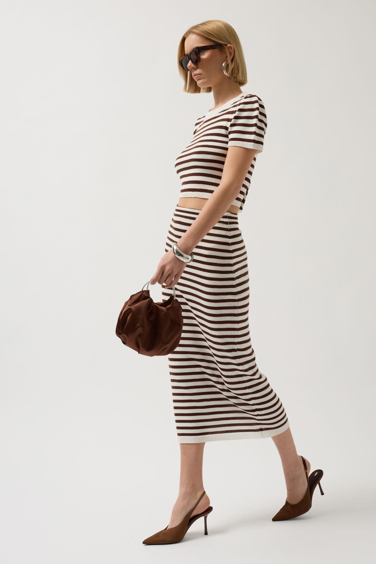 Çizgili Midi Dokulu Etek görsel 7