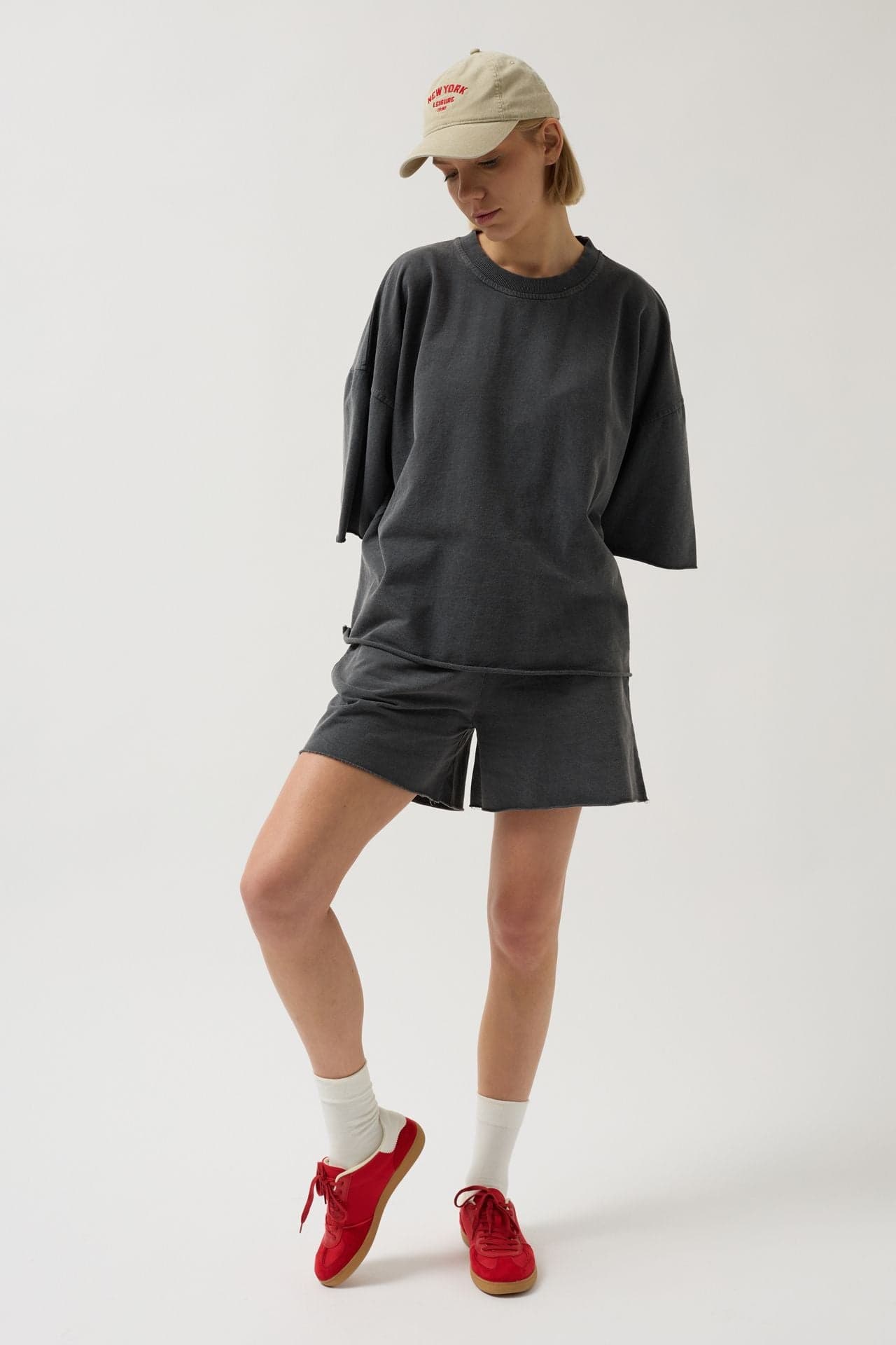 Oversize Lazer Kesim Bisiklet Yaka T-Shirt görsel 2