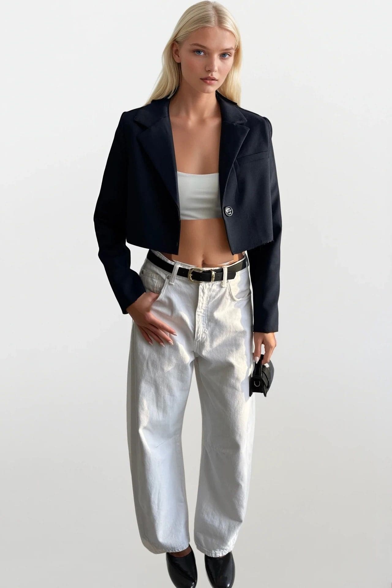 Crop Basic Blazer Ceket görsel 1