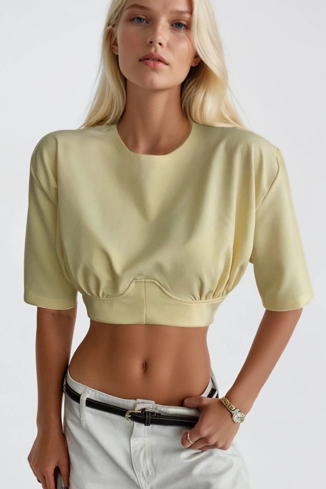 Bel Oturtmalı Crop T-Shirt görsel 5