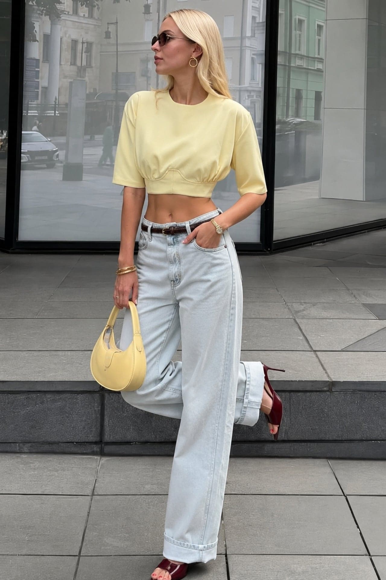 Bel Oturtmalı Crop T-Shirt görsel 6