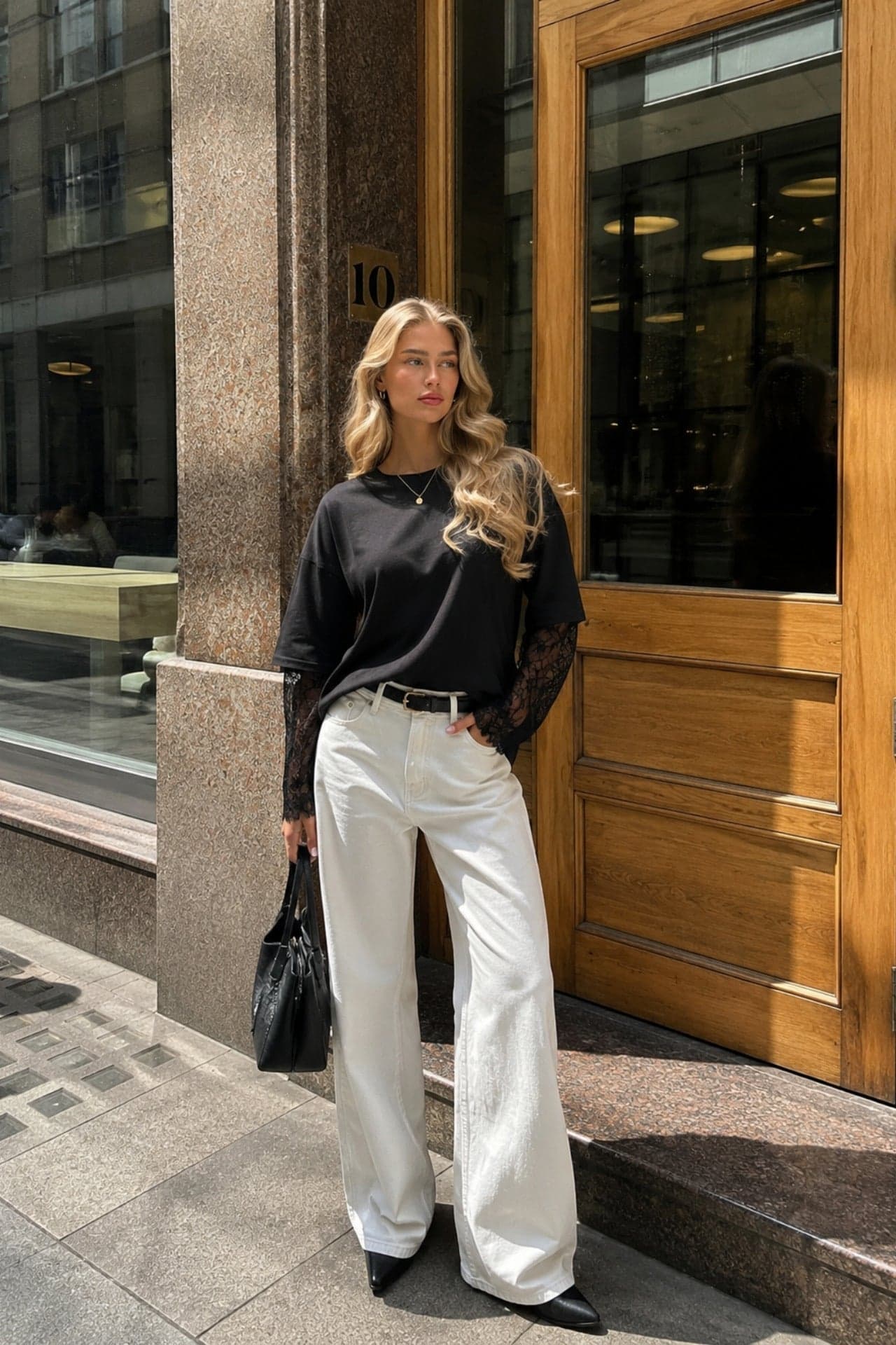 Bisiklet Yaka Kol Dantel Detay Oversize T-Shirt görsel 4
