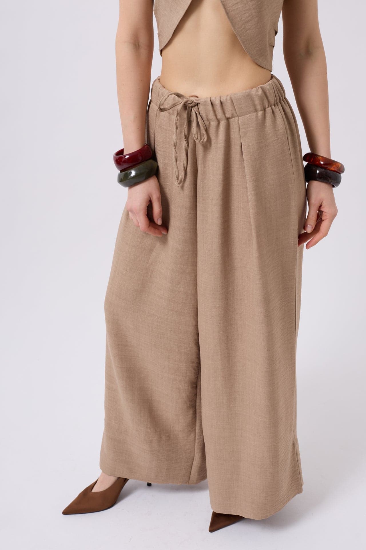 Düşük Bel Oversize Keten Pantolon görsel 4