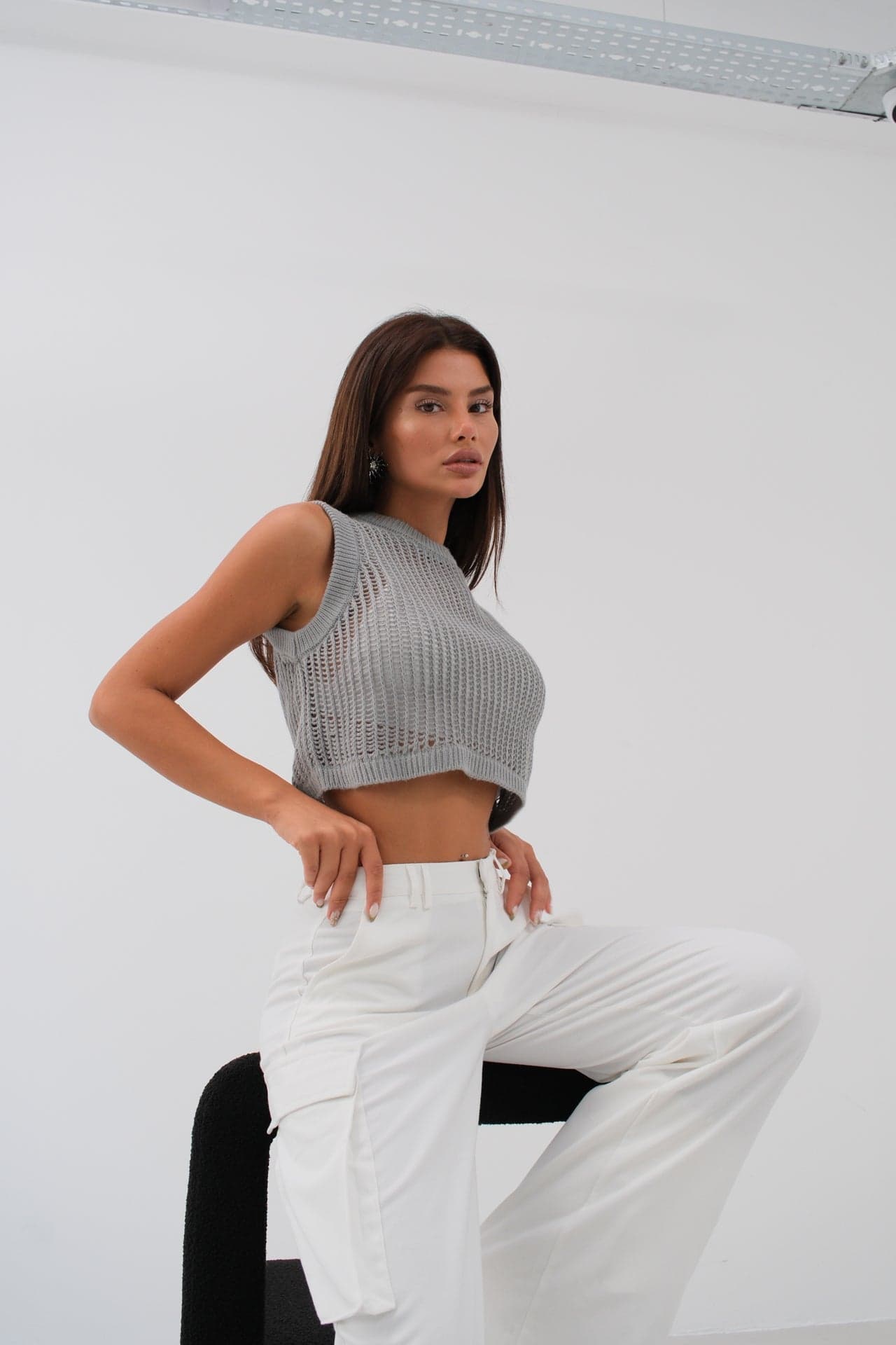Ajurlu Crop Süveter görsel 7