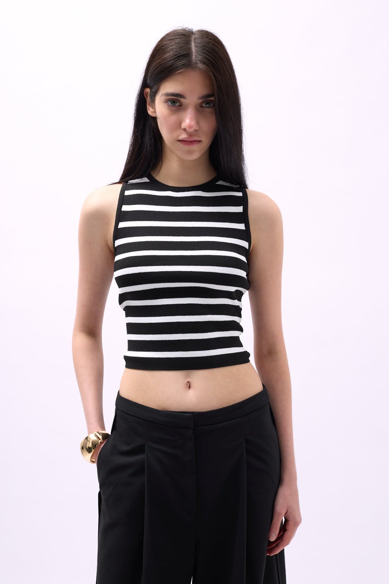 Halter Yaka Çizgili Crop görsel 4
