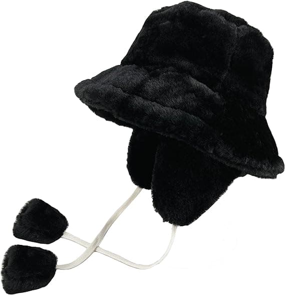 14493 İpli Peluş Siyah Pilot Şapka Bere