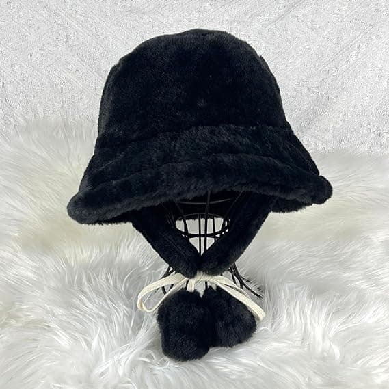 14493 İpli Peluş Siyah Pilot Şapka Bere görsel 4