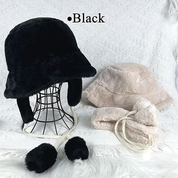 14493 İpli Peluş Siyah Pilot Şapka Bere görsel 5