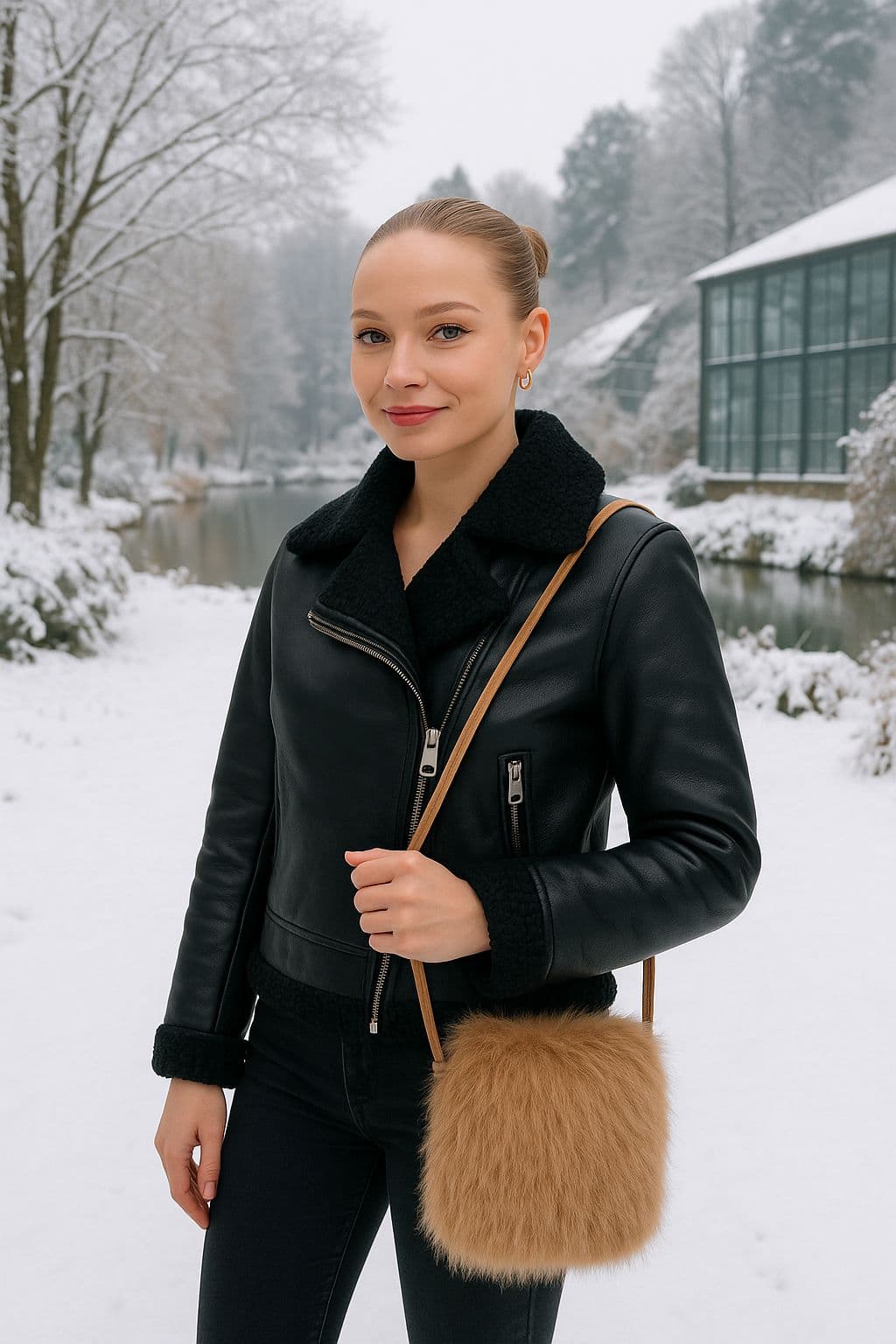 NWC-006 İçi Kadife Astarlı Camel Mini Peluş Çanta