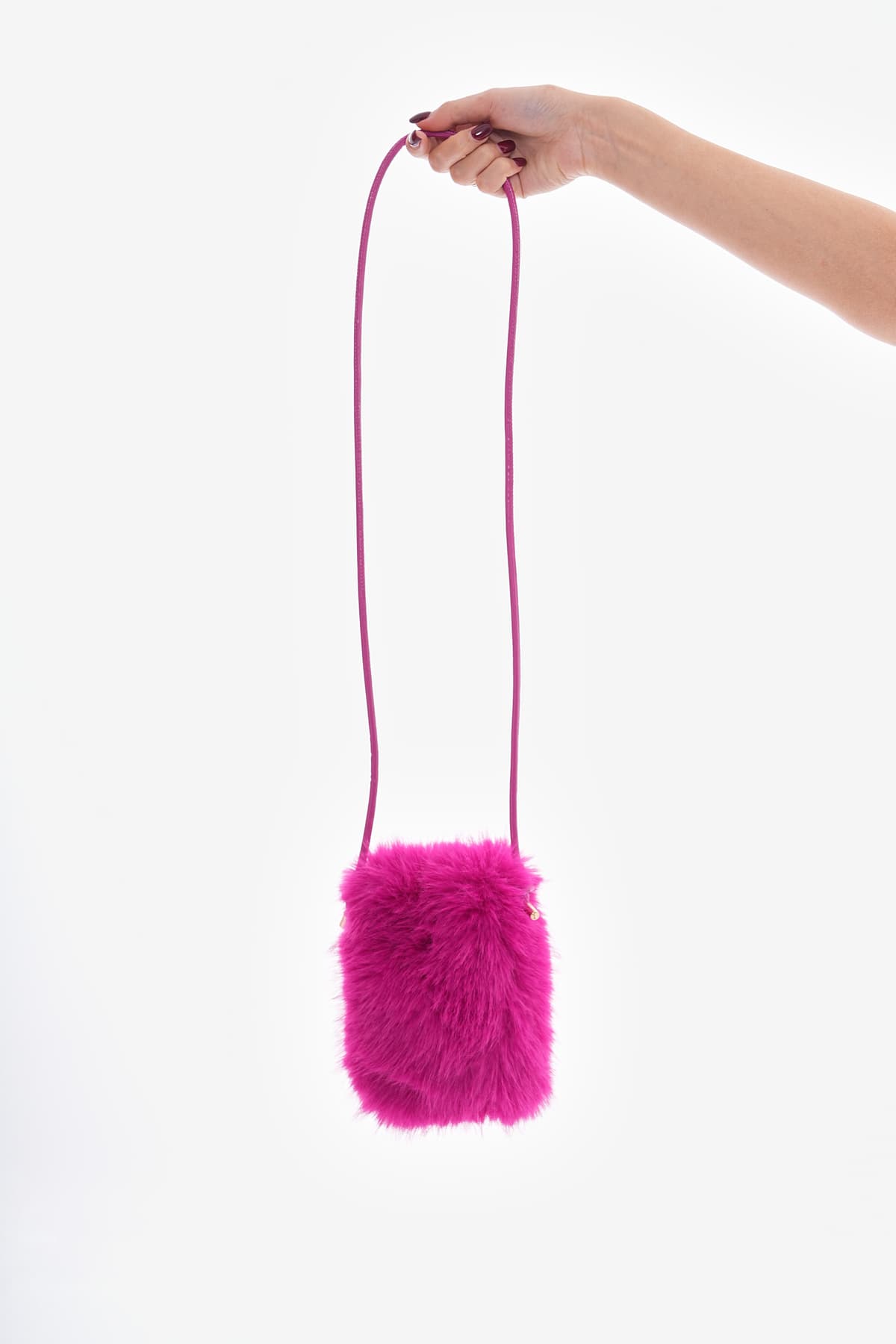 NWC-006 İçi Kadife Astarlı Fuşya Mini Peluş Çanta görsel 5