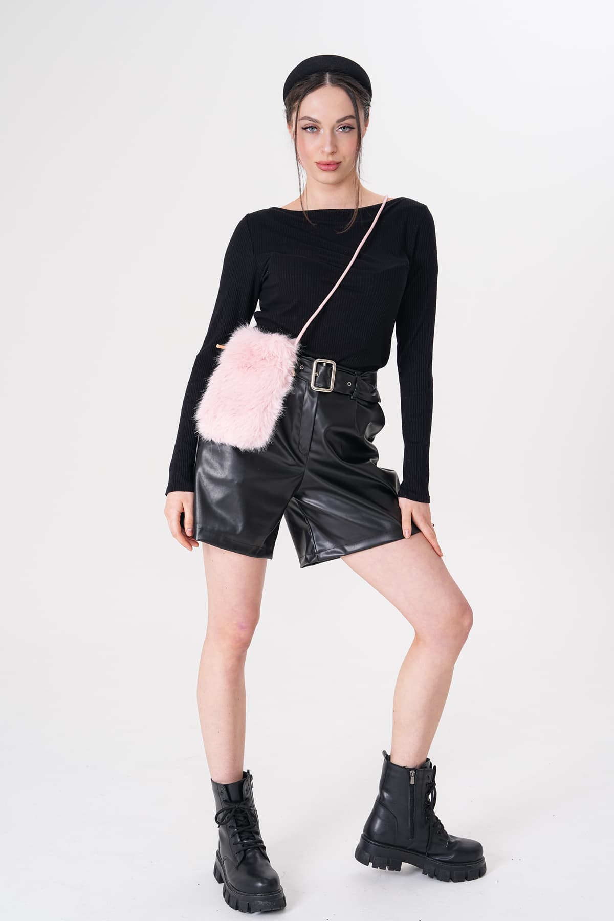 NWC-006 İçi Kadife Astarlı Pembe Mini Peluş Çanta görsel 3