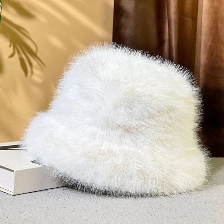 14500 Mango Kumaş Beyaz Peluş Kalpak Şapka görsel 5
